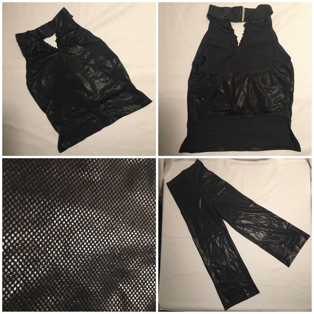 Pleather 2Piece Halter Top Crop Pant Dance Costume